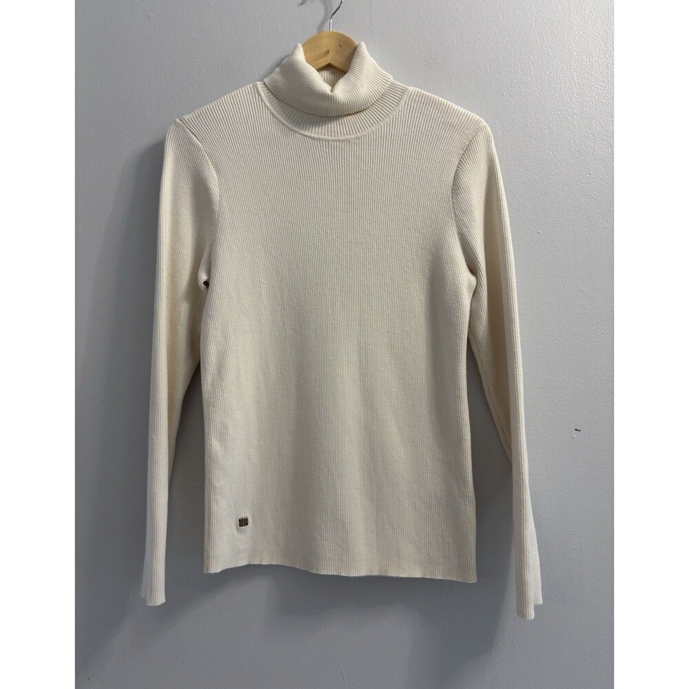 Lauren Ralph Lauren Ivory Ribbed Knit Turtleneck Sweater Top Womens XL Cotton - Picture 2 of 12